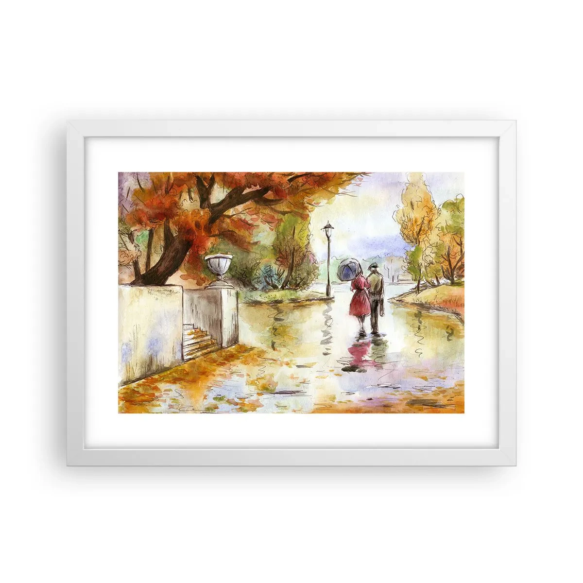 Poster în ramă albă - Toamnă romantică în parc - 40x30 cm