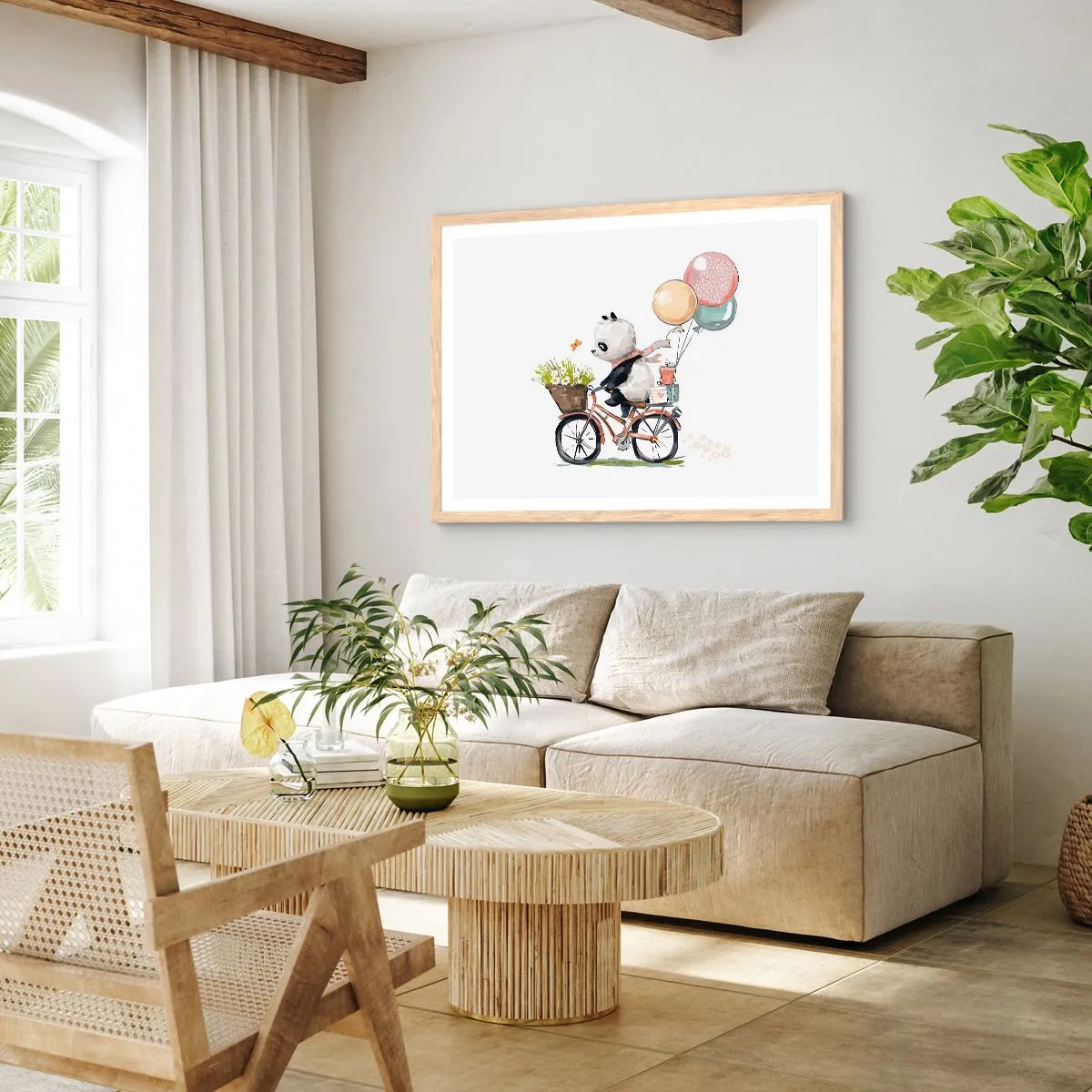 Poster în ramă de stejar deschis - O zi fericită - 70x50 cm