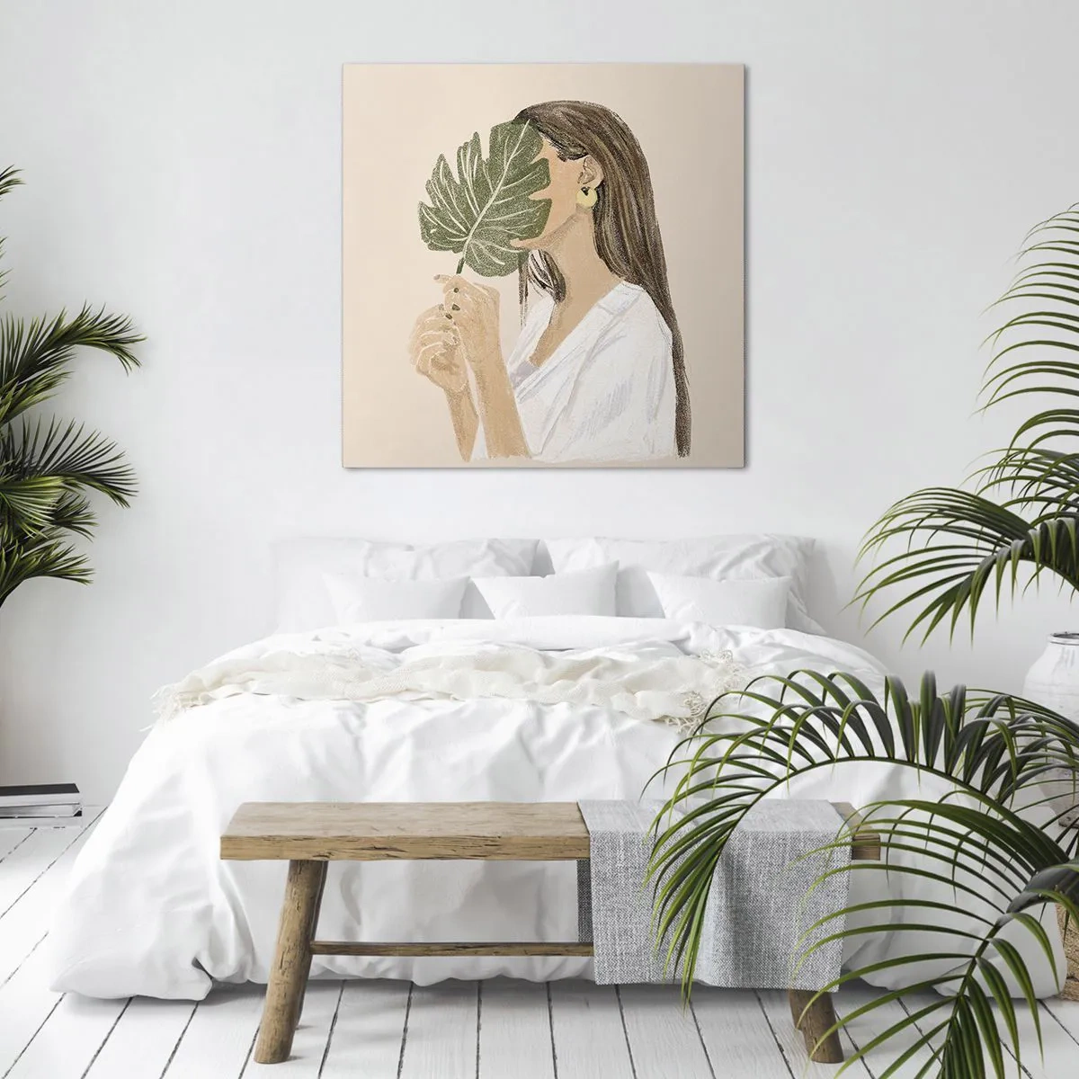 Tablou pe pânză - Portret misterios cu un evantai - 50x50 cm