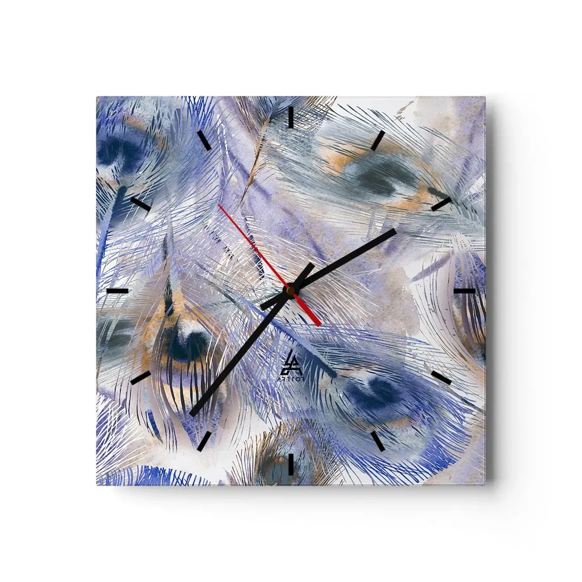 Ceas de perete - Ceas pe sticlă - Compoziția penelor de păun - 30x30 cm