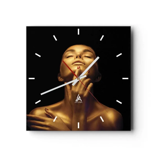 Ceas de perete - Ceas pe sticlă - Ca mătasea aurie - 40x40 cm