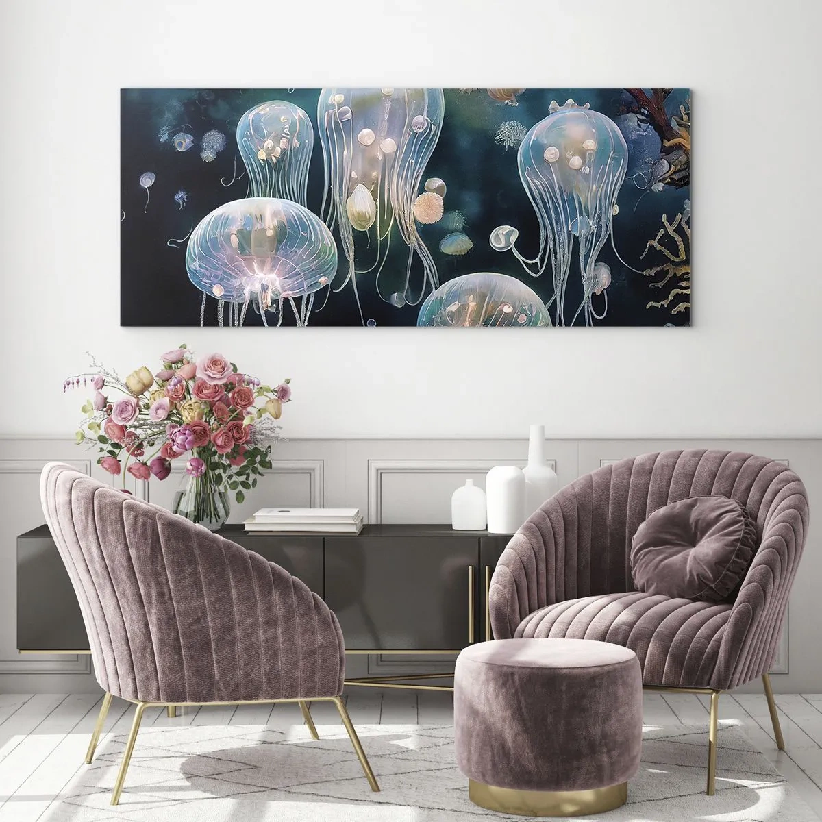 Tablou pe sticlă - Balul subacvatic - 90x30 cm