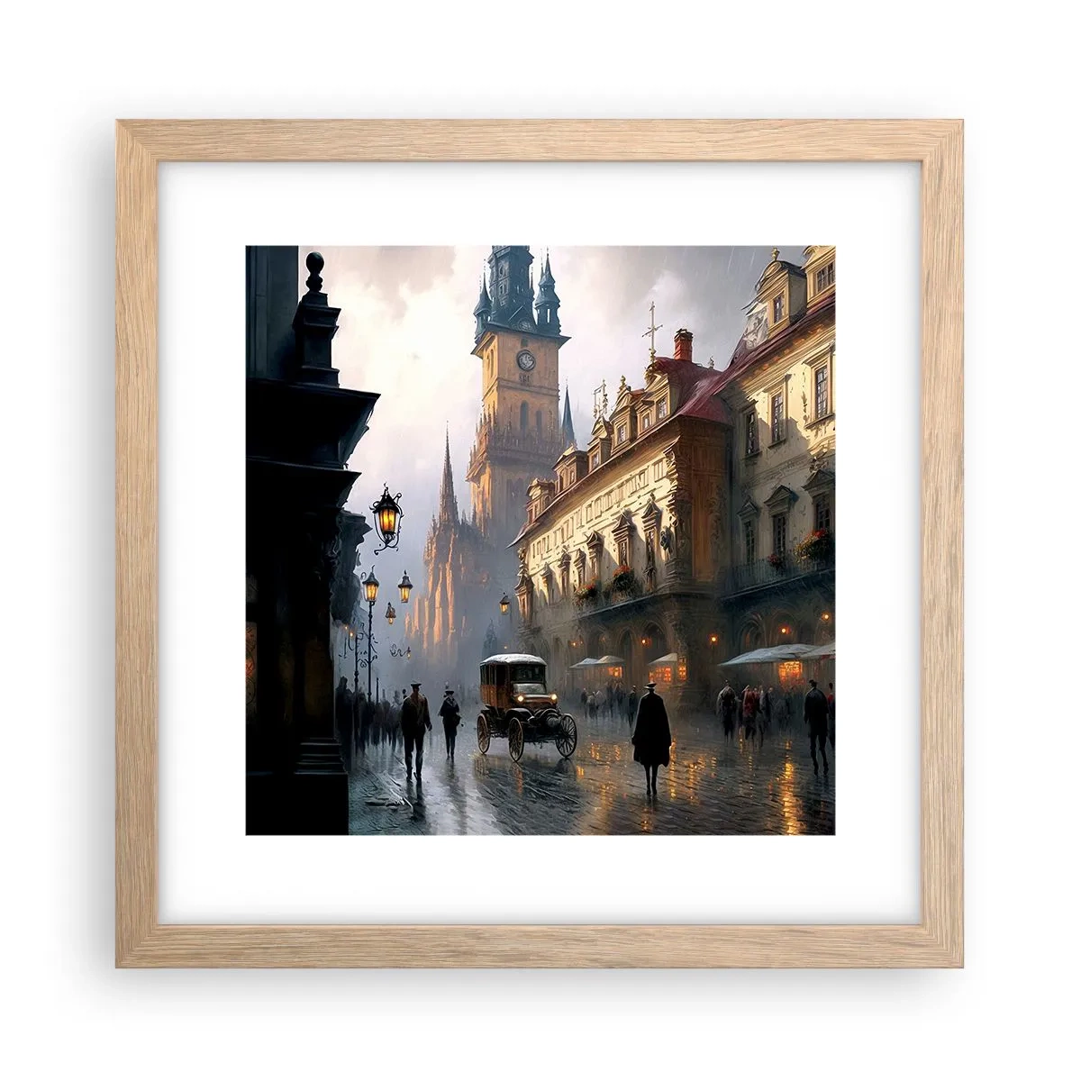 Poster în ramă de stejar deschis - Magia unei seri la Praga - 30x30 cm