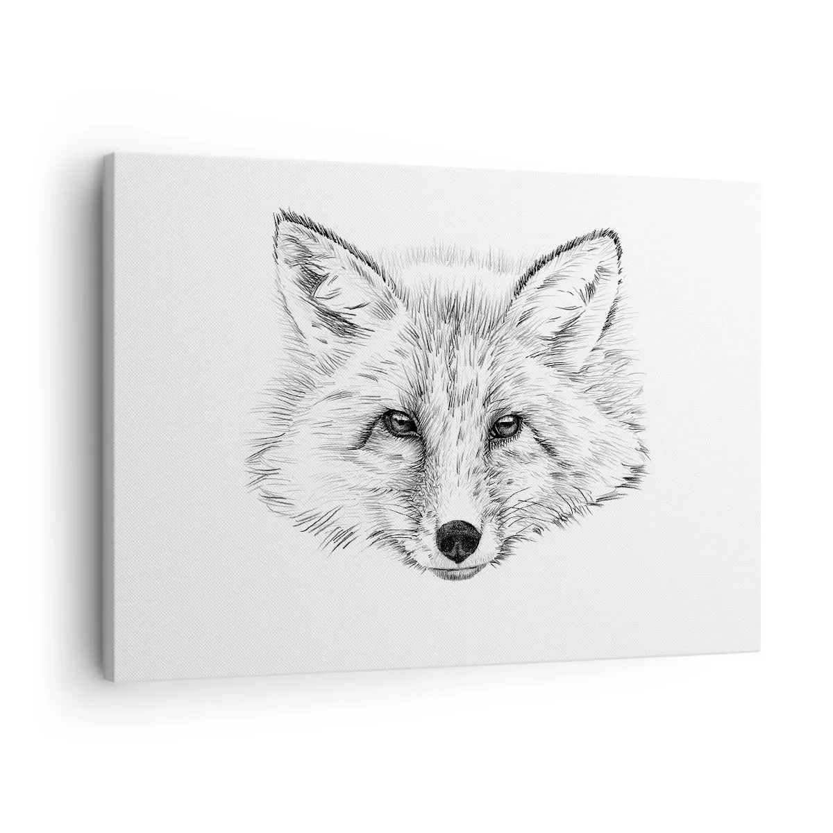 Tablou pe pânză Canvas - Desen alb-negru al unui cap de vulpe pe fundal alb - 70x50cm - Oare acești ochi pot minți? - Decorațiune modernă pentru perete pentru living și dormitor ARTTOR