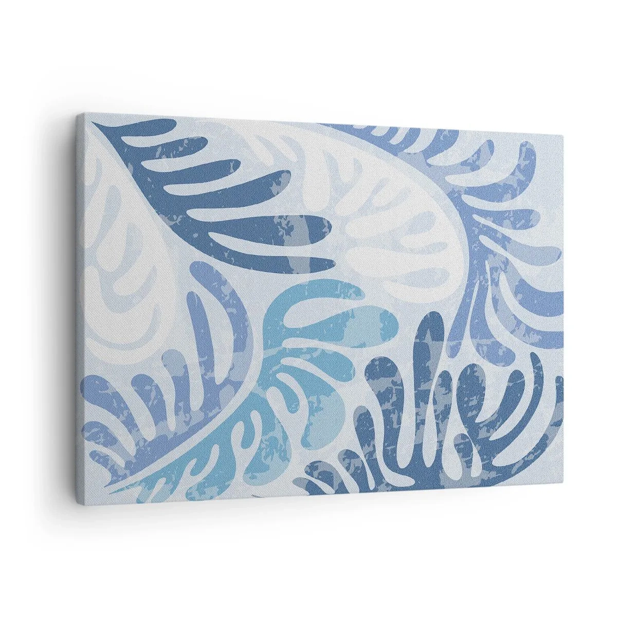 Tablou pe pânză Canvas - Forme abstracte în nuanțe de albastru pe fundal alb - 70x50cm - Ferigi albastre - Decorațiune modernă pentru perete pentru living și dormitor ARTTOR