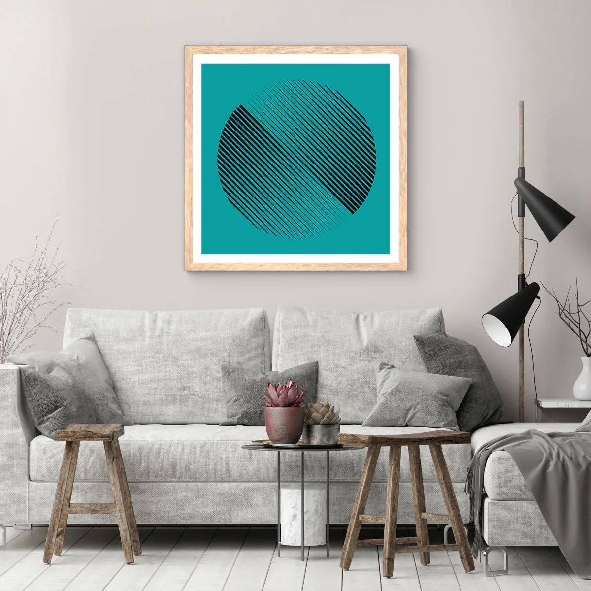 Poster în ramă de stejar deschis - Cercul - o variație geometrică - 60x60 cm