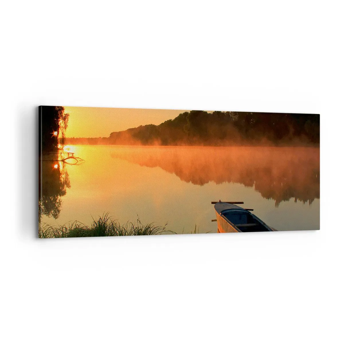 Tablou pe pânză - Răsăritul soarelui peste apă ca un strat de oglindă - 100x40 cm
