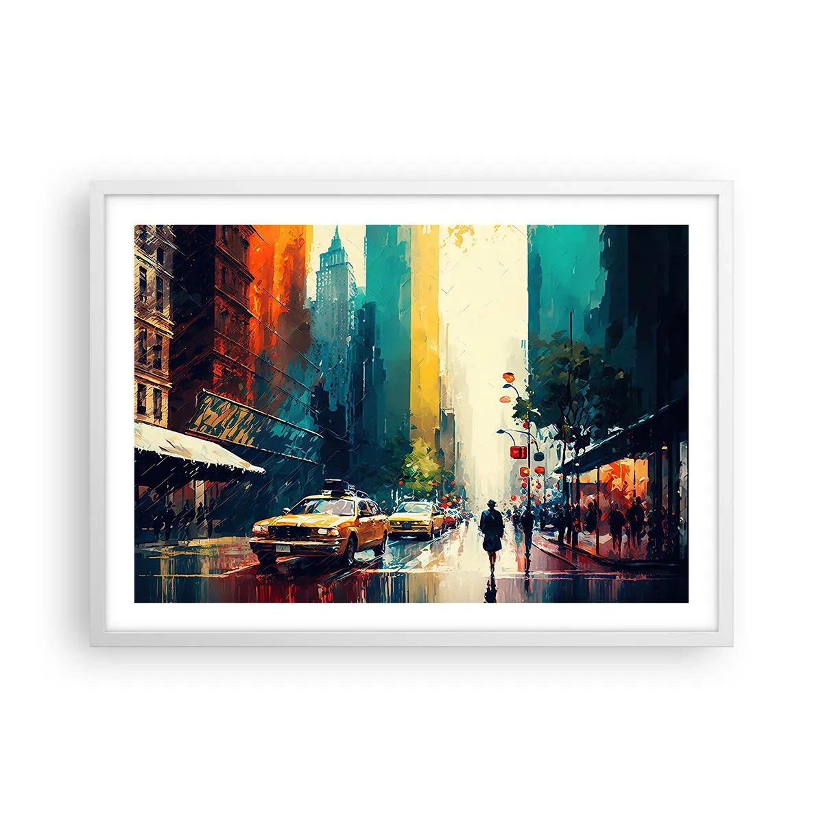 Poster în ramă albă - New York - aici și ploaia este colorată - 70x50 cm