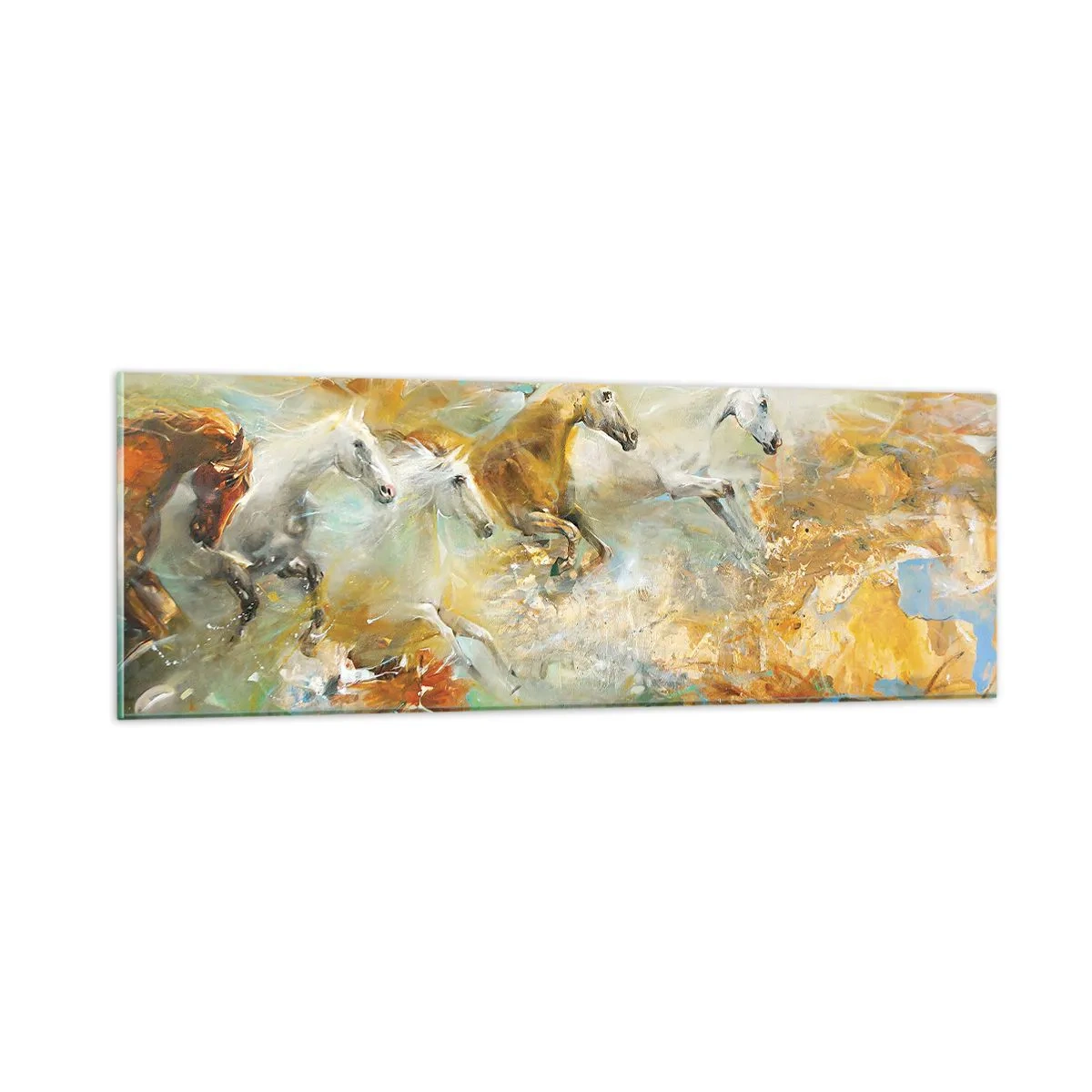 Tablou pe sticlă - Galopând prin lumină - 90x30 cm