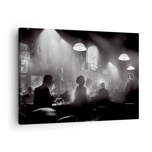 Tablou pe pânză Canvas - Scenă de club de noapte cu jazz alb-negru - 70x50cm - În stil jazz - Decorațiune modernă pentru perete pentru living și dormitor ARTTOR