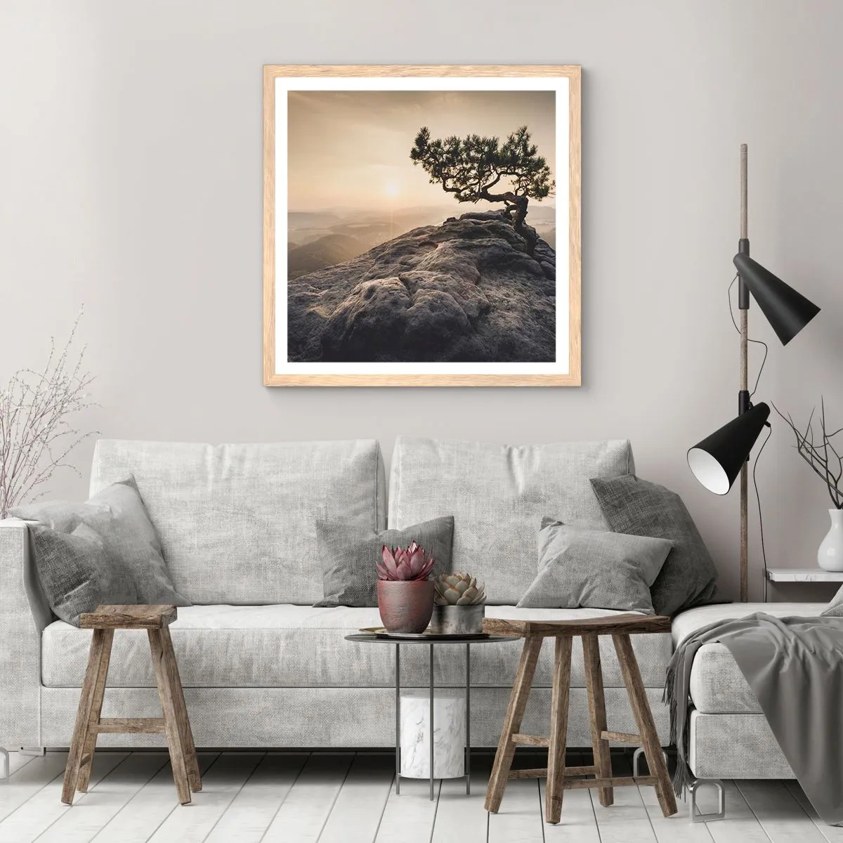 Poster în ramă de stejar deschis - Viața învinge întotdeauna - 50x50 cm