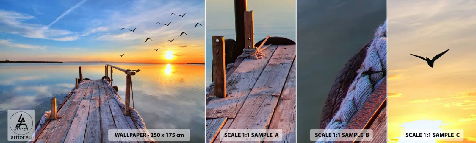 Mostră de Tapet Standard Eco - Mergând înainte spre soare - Peisaj, Lac, Pod de lemn - 100x30 cm