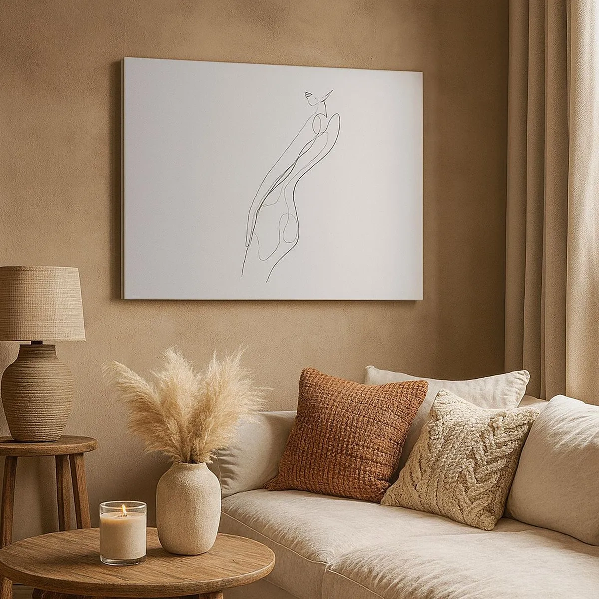 Tablou pe pânză Canvas - O linie minimalistă care prezintă o siluetă pe un fundal deschis - 70x50cm - Abia o promisiune - Decorațiune modernă pentru perete pentru living și dormitor ARTTOR