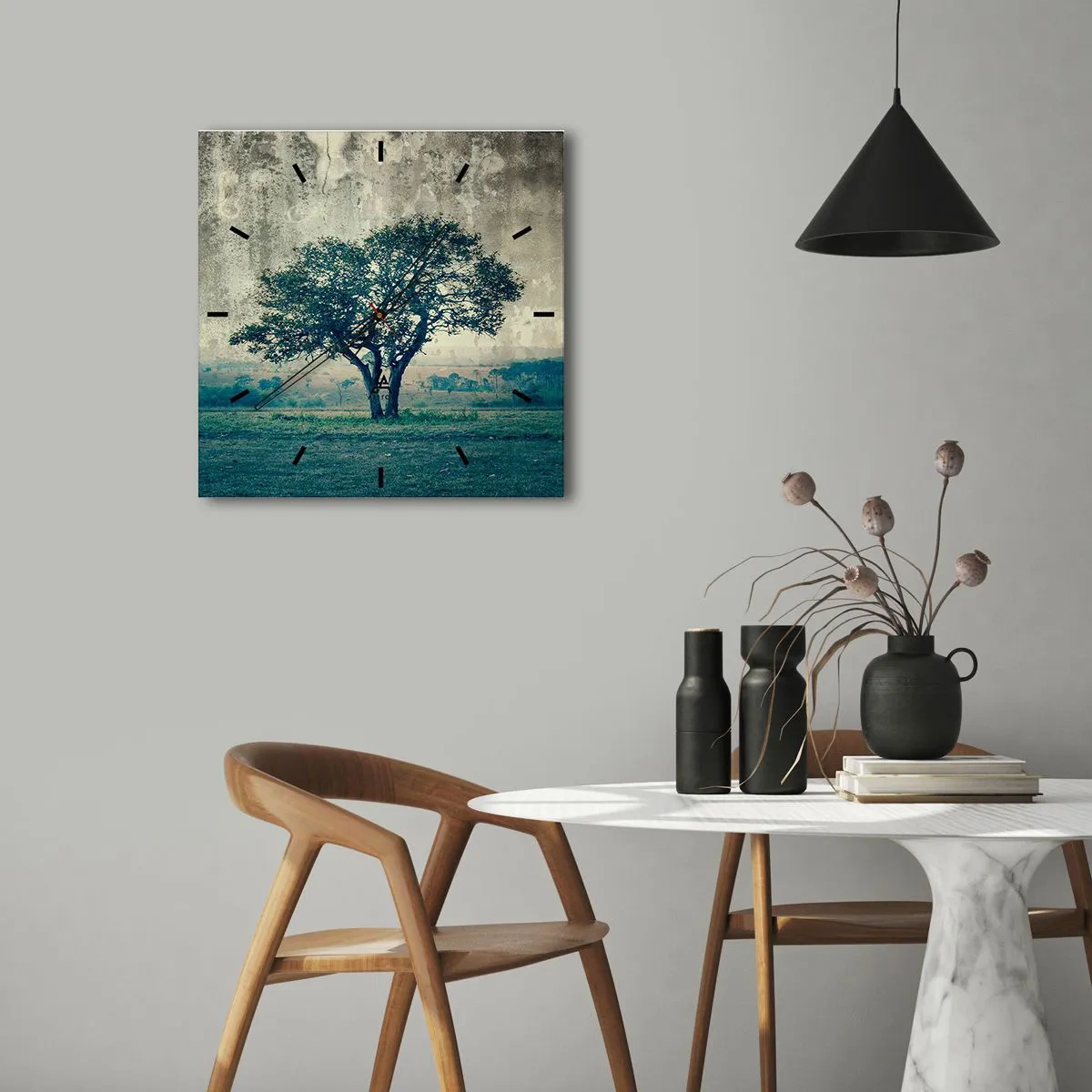 Ceas de perete - Ceas pe sticlă - Un măr pe o pajiște albastră? - 30x30 cm