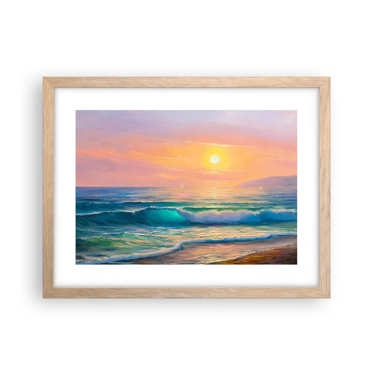 Poster în ramă de stejar deschis - Cântecul turcoaz al valurilor - 40x30 cm