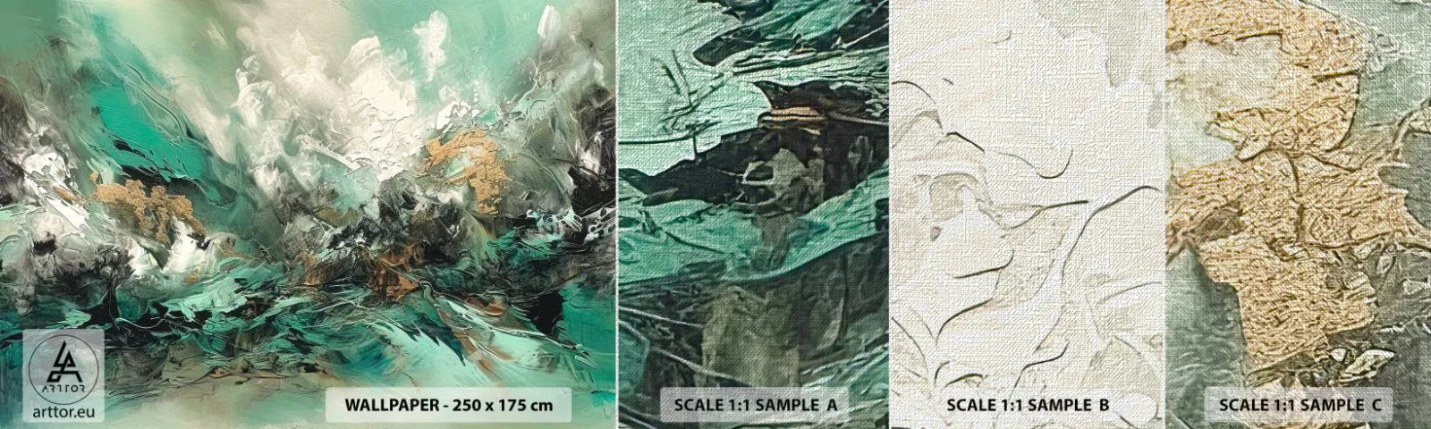 Mostră tapet Premium Canvas - Fierbere negru-smarald - Abstracția, Bucată, A picta - 100x30 cm