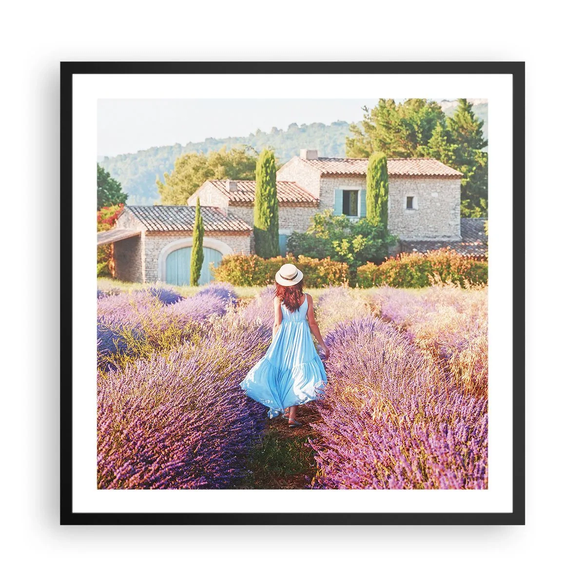 Poster în ramă neagră - Fata de lavandă - 60x60 cm