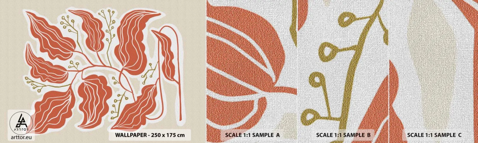 Mostră tapet Premium Canvas - Folk și coral - Boho, Botanic, Flori - 100x30 cm