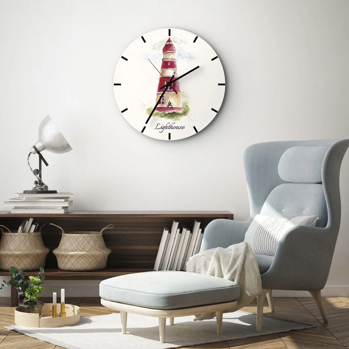 Ceas de perete - Ceas pe sticlă - Un far roșu pe fundalul cerului și al verdeții - 30x30cm - Întotdeauna vreme bună - Decorațiune modernă pentru perete pentru living, bucătărie și dormitor ARTTOR
