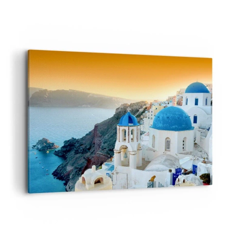 Tablou pe pânză - Santorini - îmbrățișat de stânci - 100x70 cm