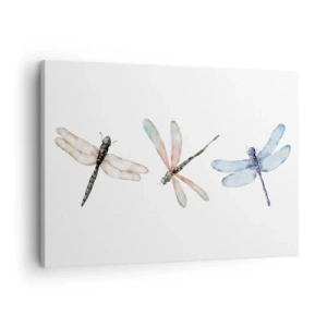 Tablou pe pânză Canvas - Trei libelule în culori pastelate delicate - 70x50cm - Libelule imponderabile - Decorațiune modernă pentru perete pentru living și dormitor ARTTOR