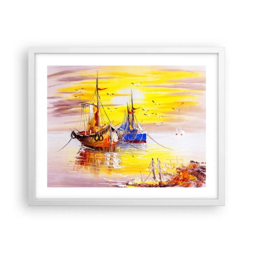 Poster în ramă albă - O binemeritată odihnă în port - 50x40 cm