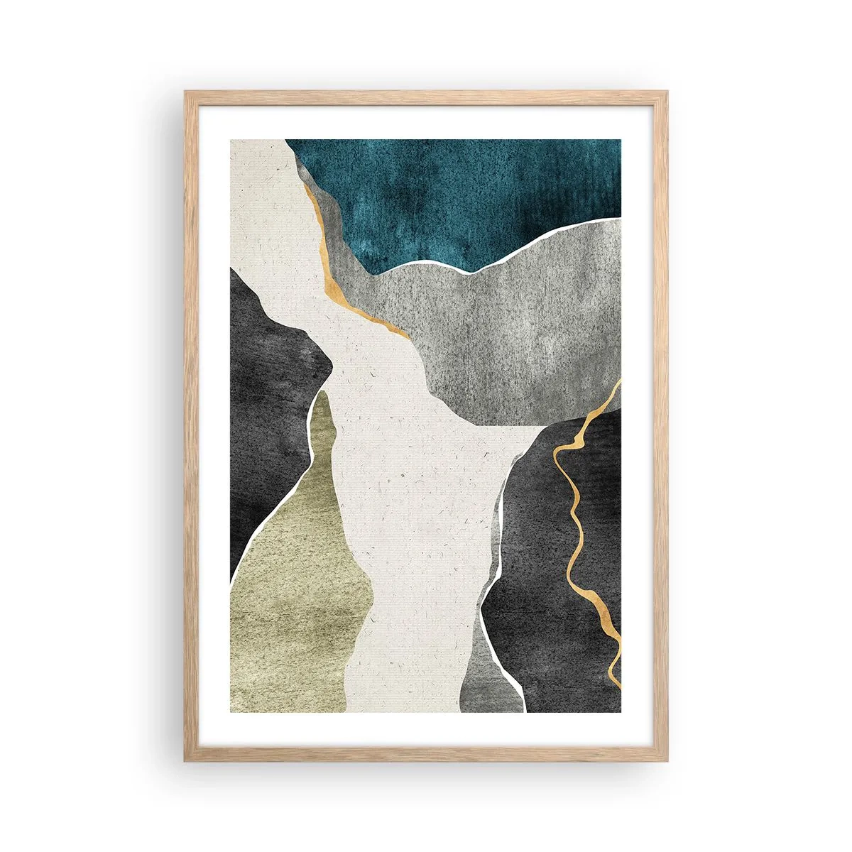 Poster în ramă de stejar deschis - Compoziție mozaic cu fir de aur - 50x70 cm