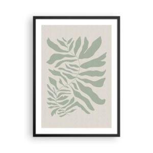 Poster în ramă neagră - O ilustrație minimalistă a unei plante în nuanțe de verde - 50x70cm - Ramura de smarald - Decorațiune modernă pentru perete pentru living și dormitor ARTTOR