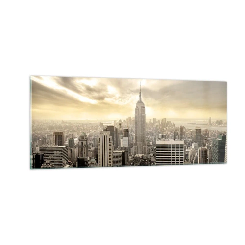 Tablou pe sticlă - New York țesut din gri - 100x40 cm