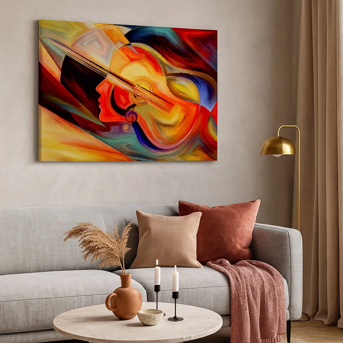 Tablou pe pânză Canvas - Abstracție colorată inspirată de muzică și chitară - 70x50cm - Și totul merge bine - Decorațiune modernă pentru perete pentru living și dormitor ARTTOR