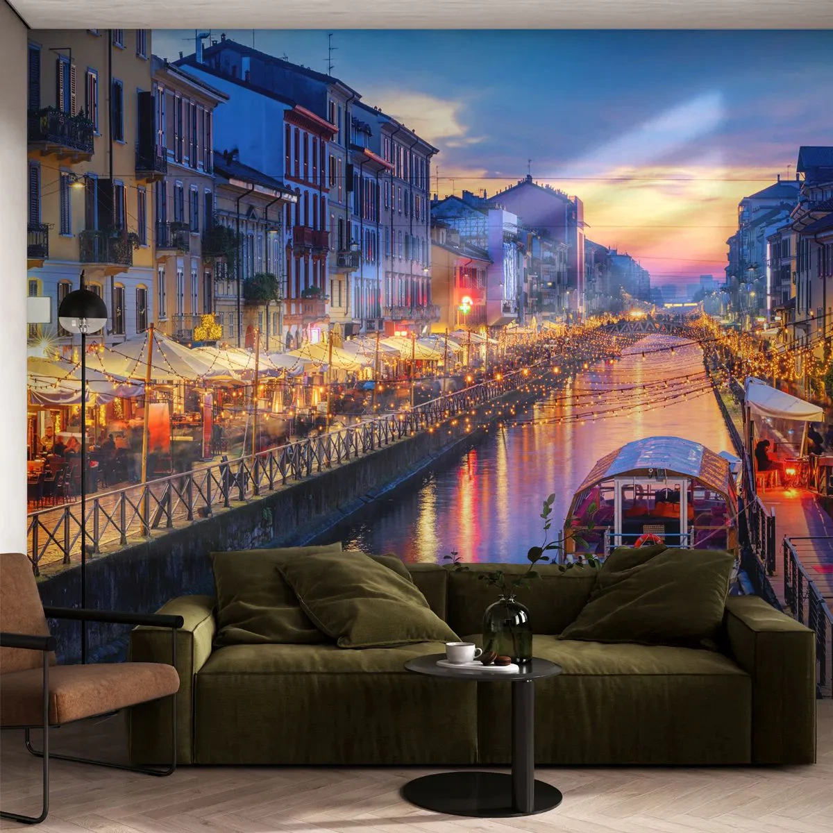 Tapet Premium Sand - O seară de lumină și distracție - Oraș, Milano, Italia - 100x70 cm