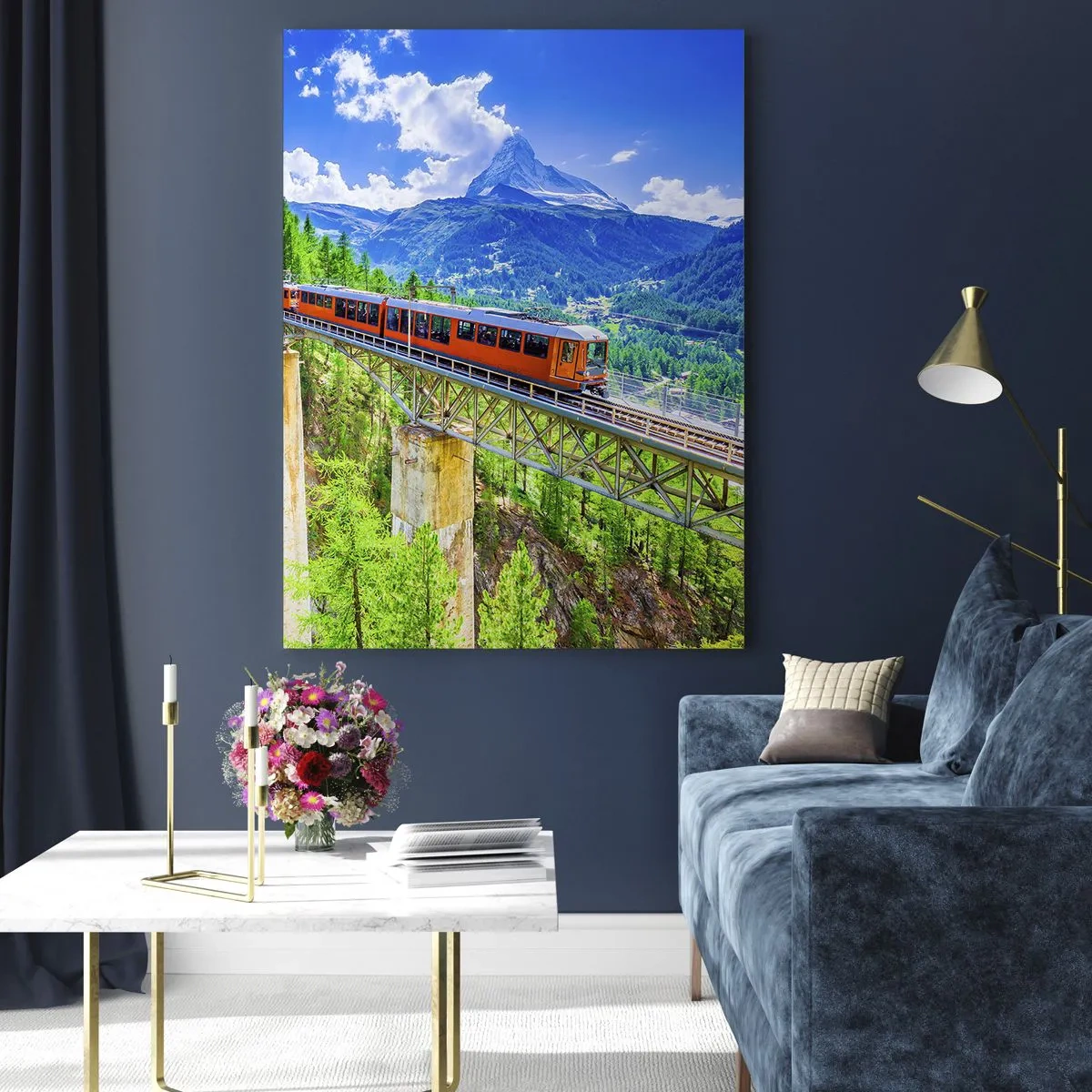 Tablou pe sticlă - Calea ferată din Alpi - 80x120 cm