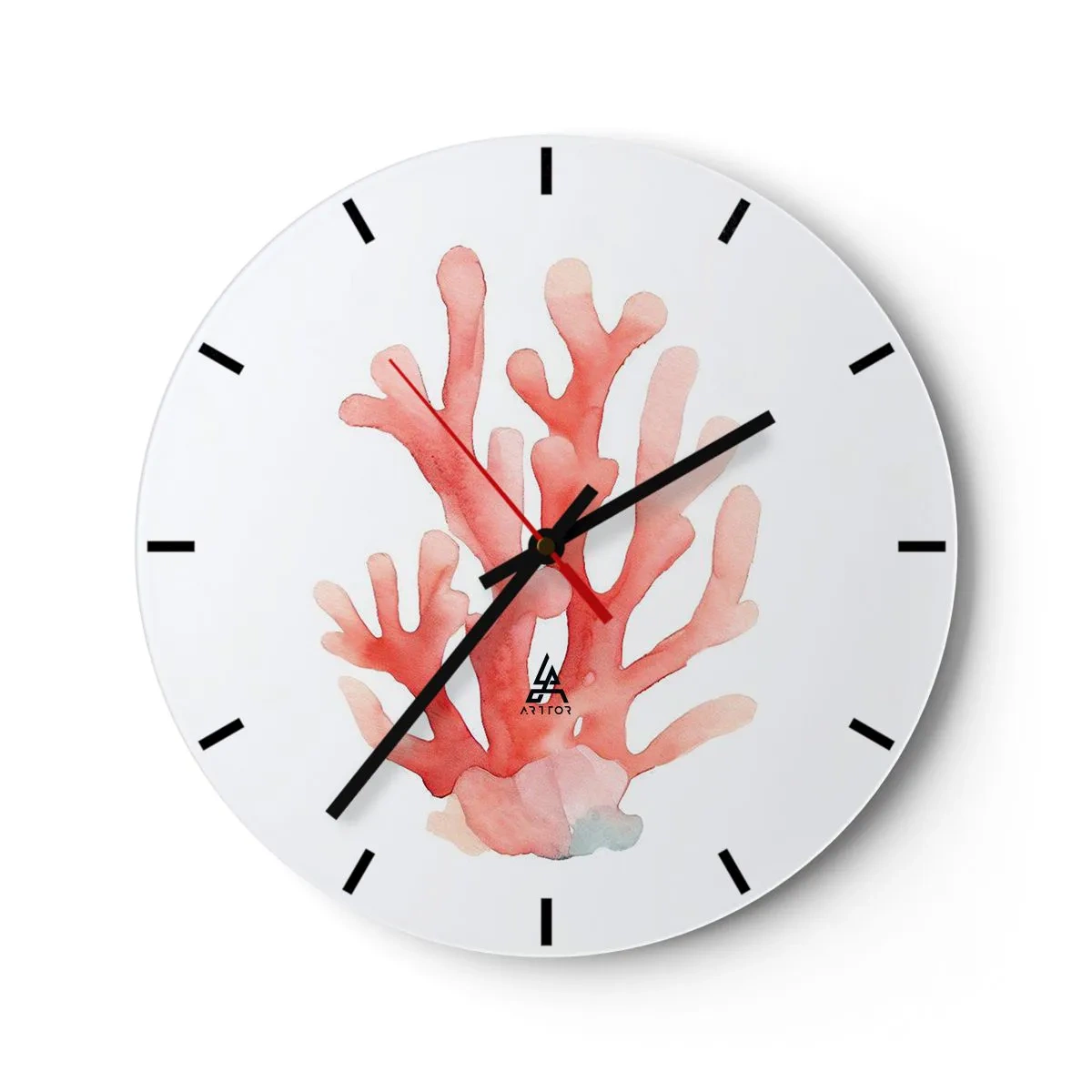 Ceas de perete - Ceas pe sticlă - Culoare de coral - 40x40 cm