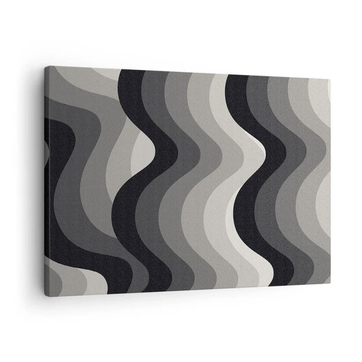 Tablou pe pânză Canvas - Modele ondulate alb-negru în nuanțe de gri - 70x50cm - Val după val - Decorațiune modernă pentru perete pentru living și dormitor ARTTOR