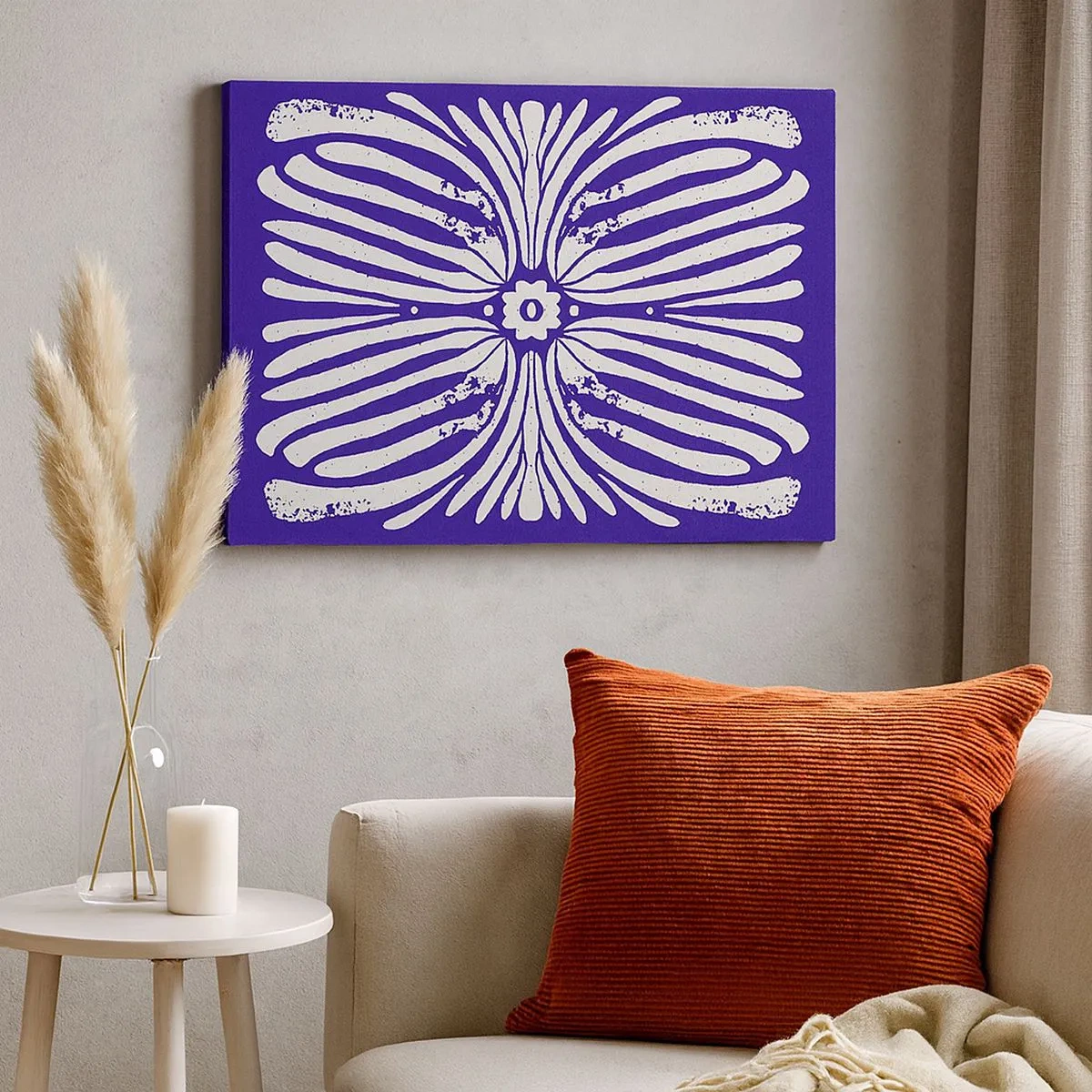 Tablou pe pânză Canvas - Model etnic în nuanțe de violet și alb - 70x50cm - Inspirații etnice - Decorațiune modernă pentru perete pentru living și dormitor ARTTOR