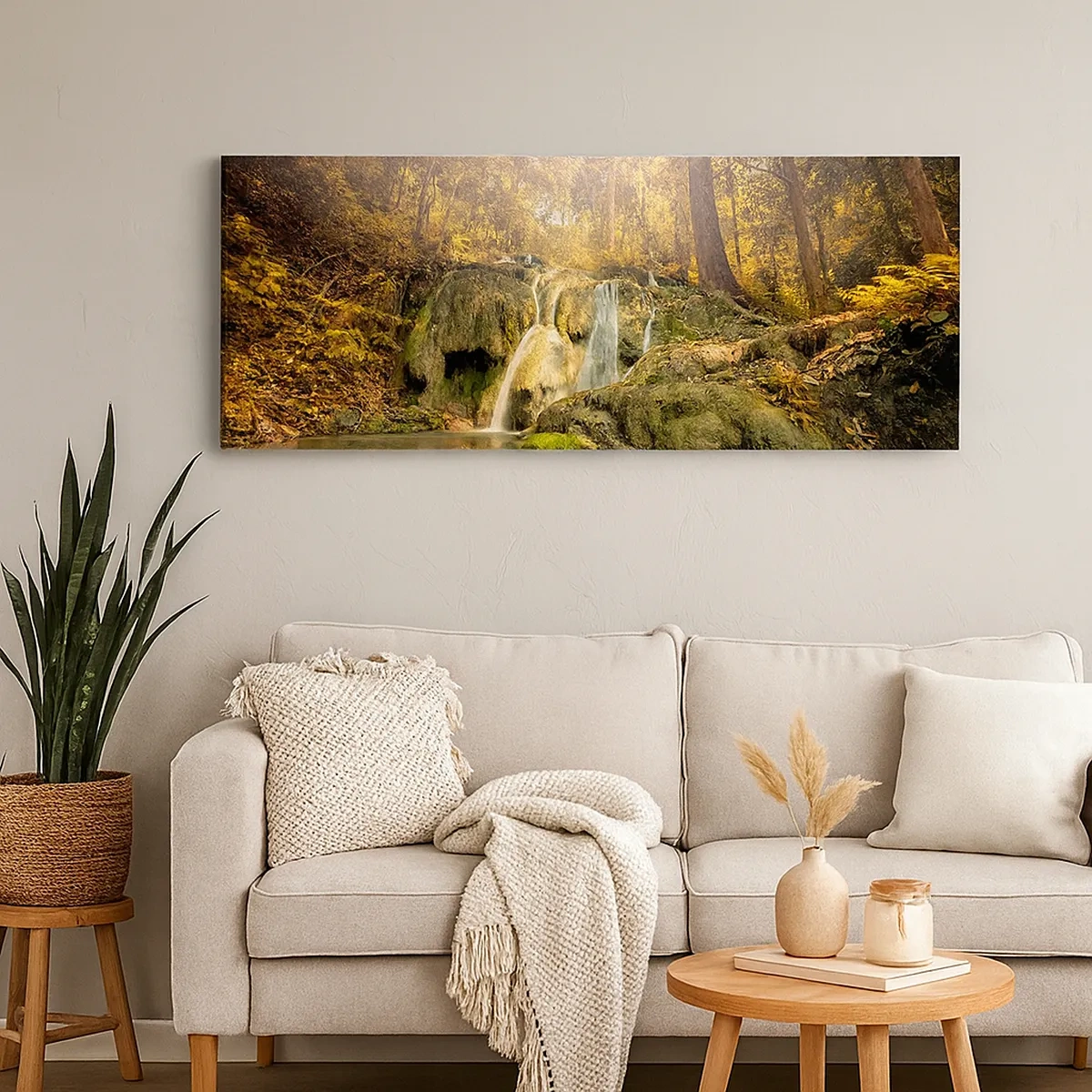 Tablou pe pânză - Cascada de pădure în verde - 30x30 cm