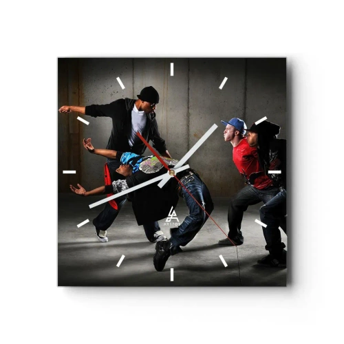 Ceas de perete - Ceas pe sticlă - Dansând cu vântul străzii - 40x40 cm