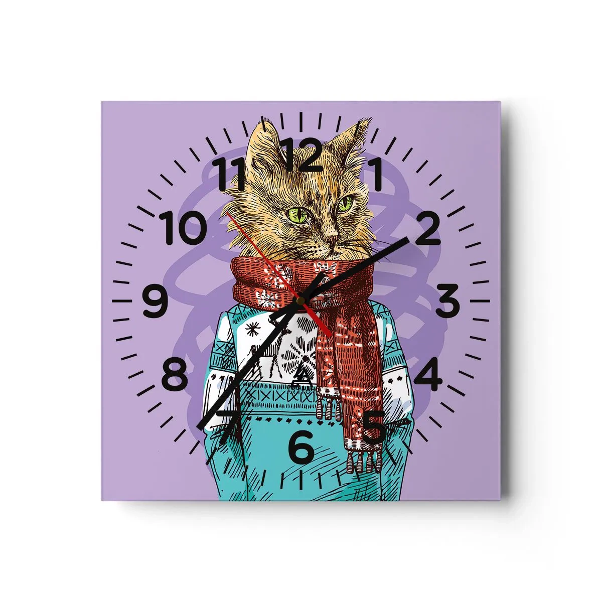 Ceas de perete - Ceas pe sticlă - Motanul nu numai încălțat - 30x30 cm