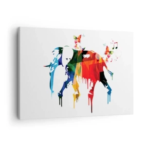 Tablou pe pânză Canvas - Elefant colorat cu fluturi într-un stil geometric modern - 70x50cm - Toată lumea poate dansa - Decorațiune modernă pentru perete pentru living și dormitor ARTTOR