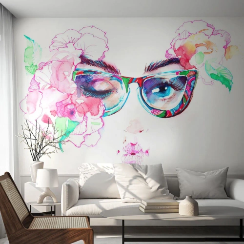 Tapet Autoadeziv Deluxe Sticker - O promisiune ispititoare - Abstracția, Ochi de femeie, Ochelari - 250x175 cm