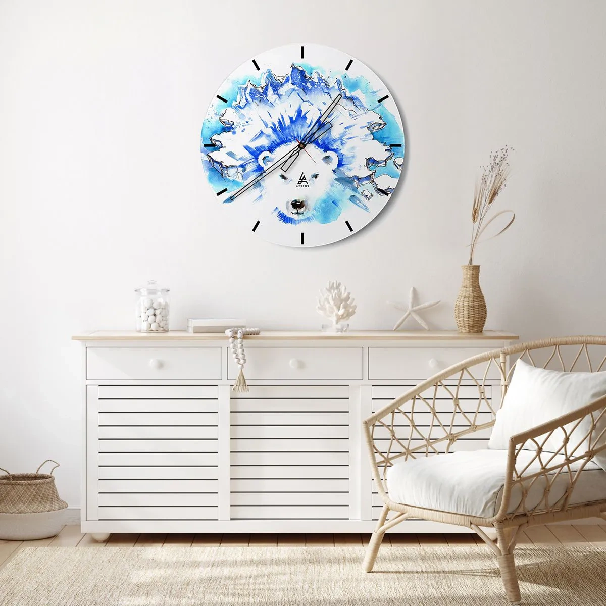 Ceas de perete - Ceas pe sticlă - Regele Arcticii într-o coroană de gheață - 30x30 cm