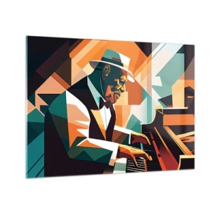 Tablou pe sticlă - Un portret colorat al unui pianist în stil jazz - 70x50cm - Numai jazz - Decorațiune modernă pentru perete pentru living și dormitor ARTTOR