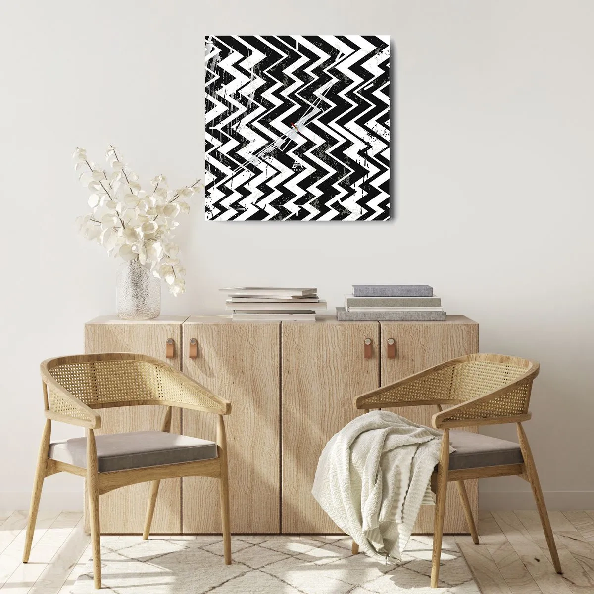 Ceas de perete - Ceas pe sticlă - Zig-alb, zag-negru - 30x30 cm