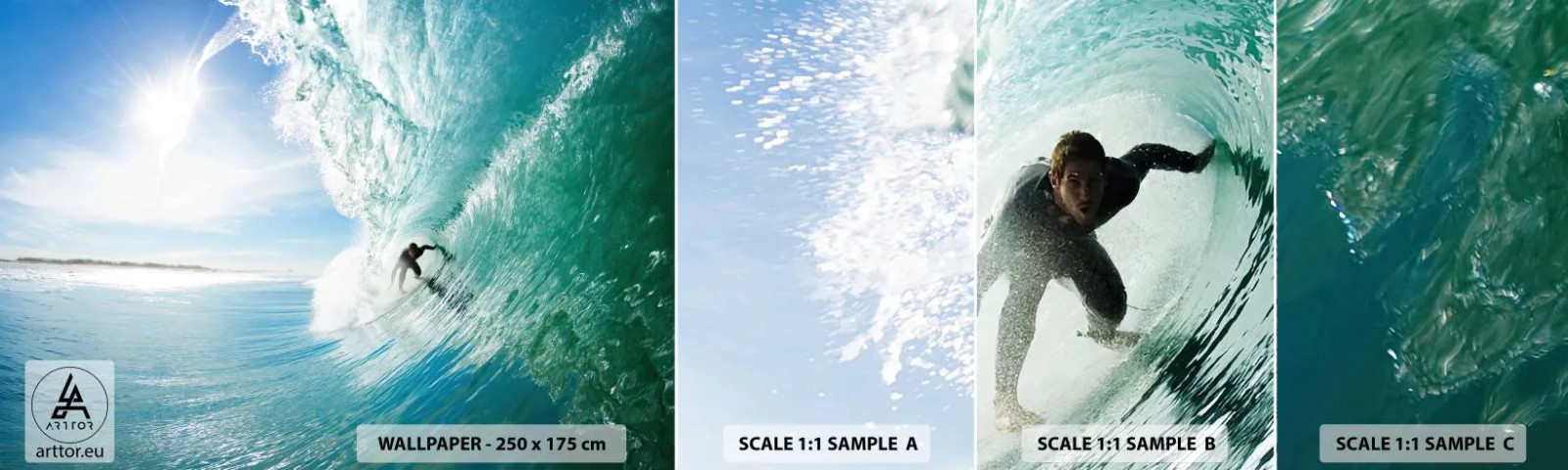 Mostră de Tapet Standard Eco - Întotdeauna pe val - Peisaj, Ocean, Surfer - 100x30 cm