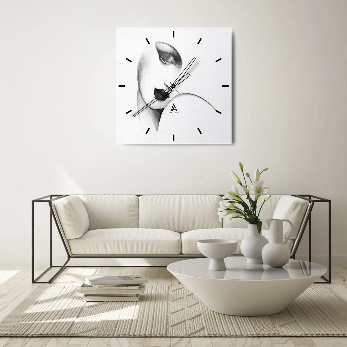 Ceas de perete - Ceas pe sticlă - În stilul Lempickei - 40x40 cm