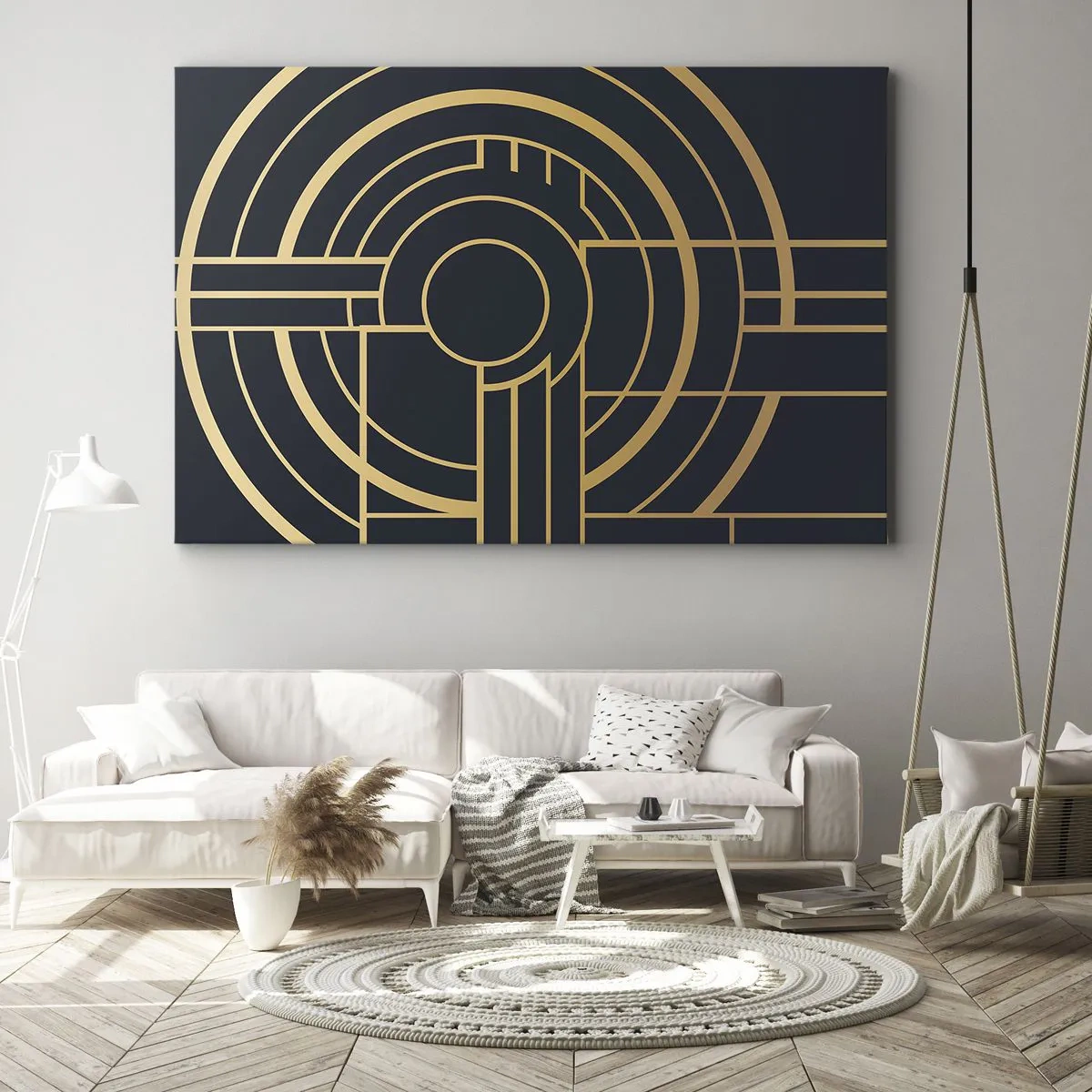 Tablou pe pânză Canvas - Model geometric cu linii aurii - 70x50cm - Întoarcerea lucrurilor - Decorațiune modernă pentru perete pentru living și dormitor ARTTOR