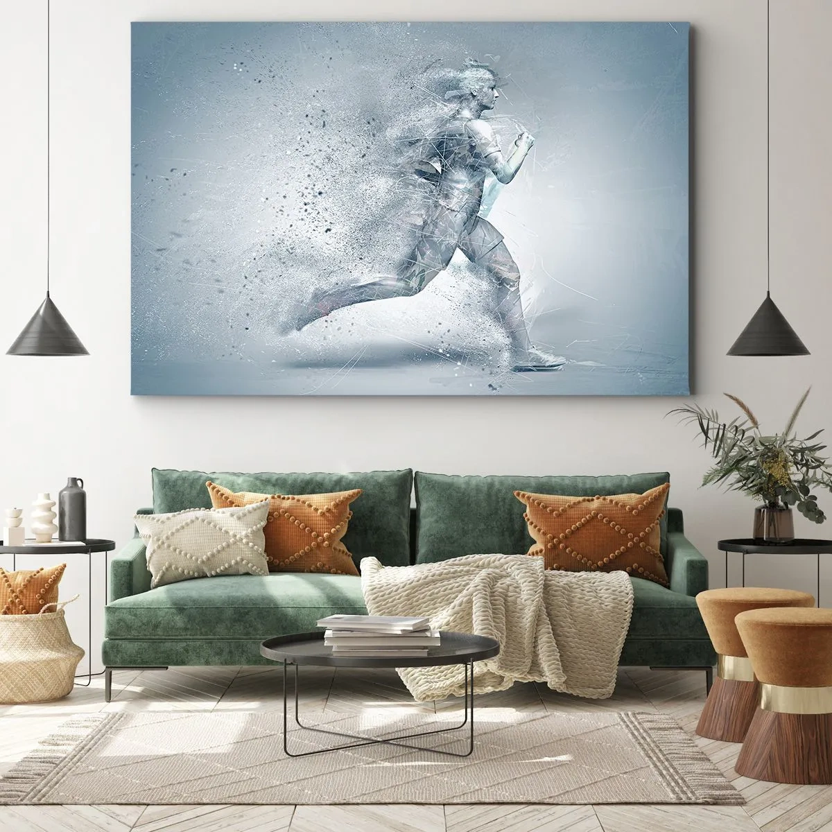Tablou pe pânză Canvas - O figură dinamică care aleargă într-un stil abstract - 70x50cm - Energie pură cristalină - Decorațiune modernă pentru perete pentru living și dormitor ARTTOR