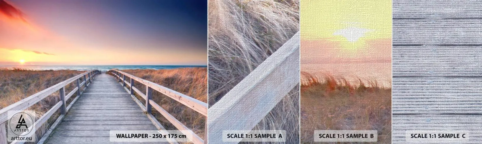 Mostră tapet Premium Canvas - Aurora baltică de seară - Peisaj, Mare, Dună - 100x30 cm