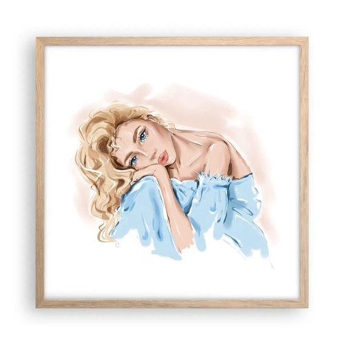Poster în ramă de stejar deschis - Scufundată în vis albastru - 50x50 cm