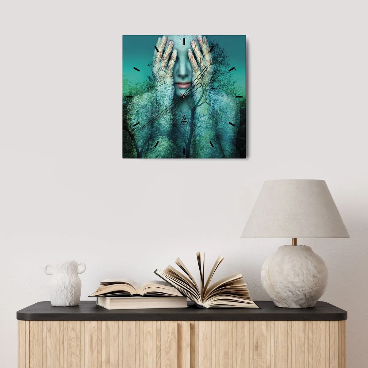 Ceas de perete - Ceas pe sticlă - Scufundată în albastru - 40x40 cm